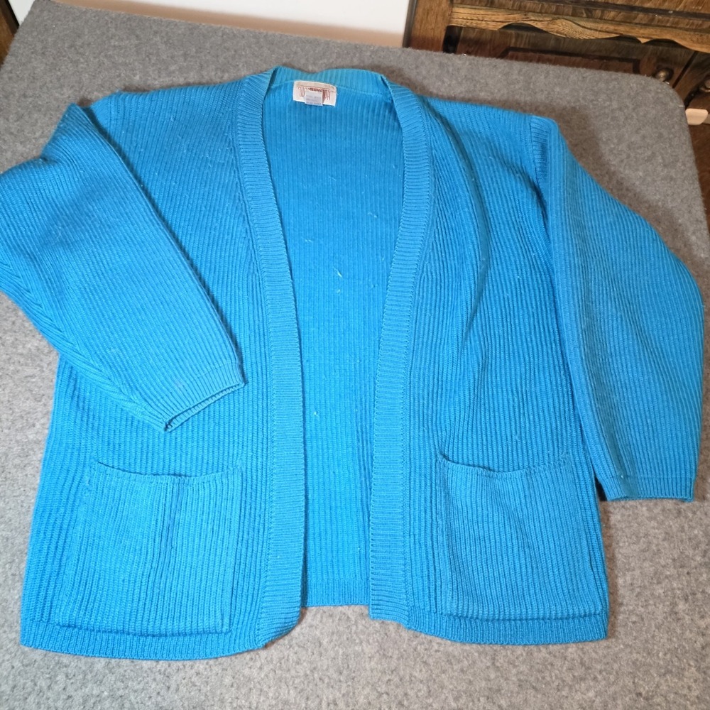 Vintage Worthington Cable Knit Open Cardigan Teal Medium F2